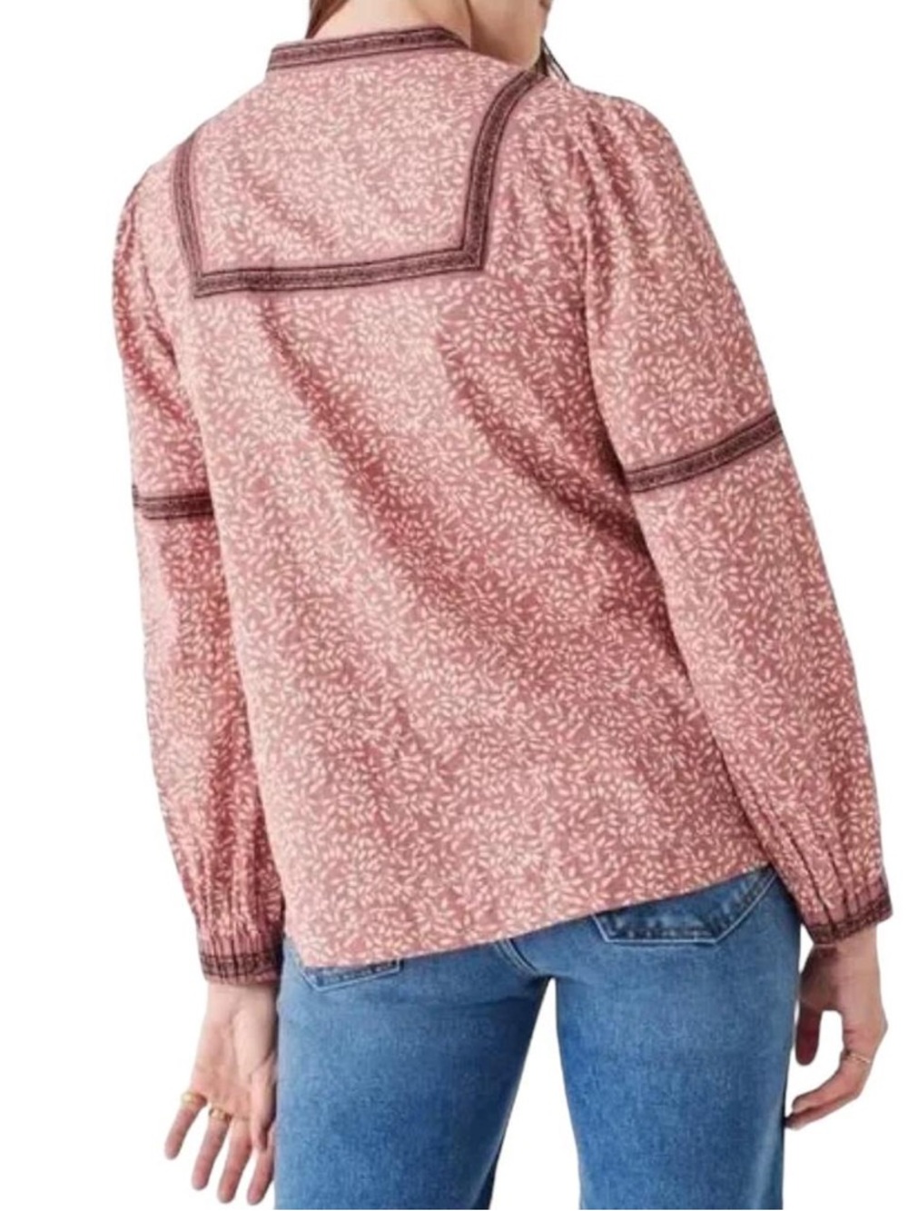 Faherty Aurora Leaf Print Peasant Top – Size M – 100% Organic Cotton - Picture 9 of 10